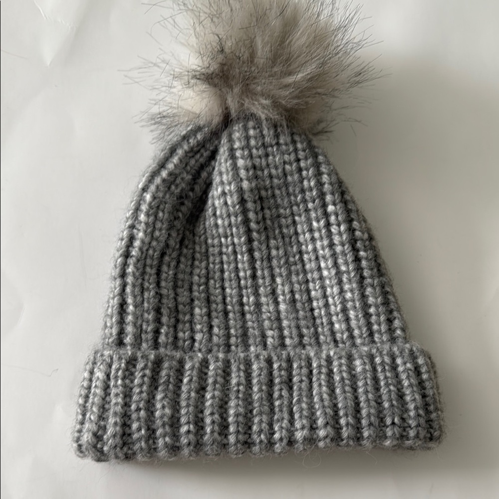 Express Gray Knit Beanie with Pom-Pom